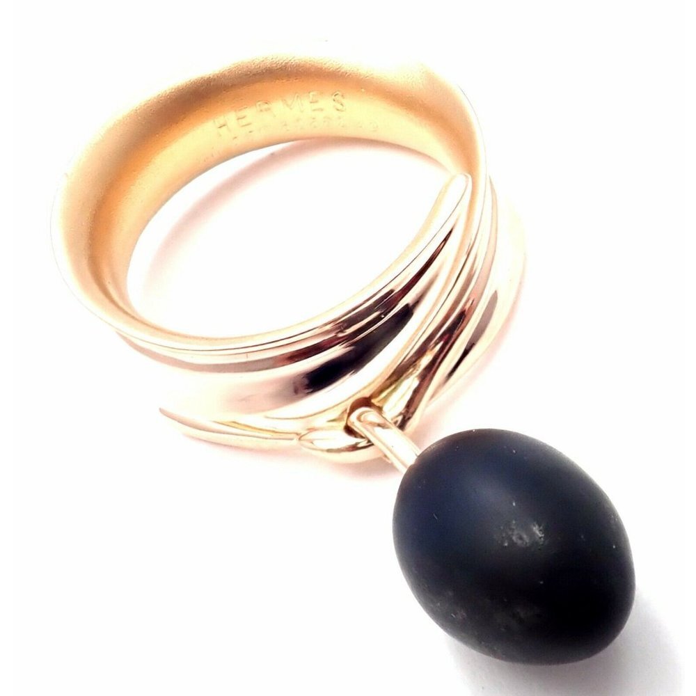 Rare! Authentic Hermes Olive 18k Rose Gold Wood Band Ring​
